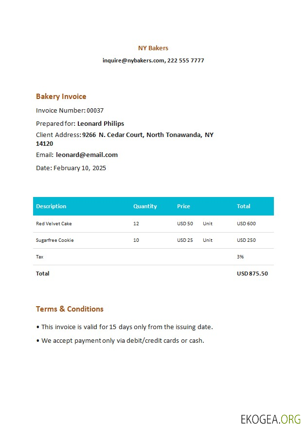 Facture de boulangerie